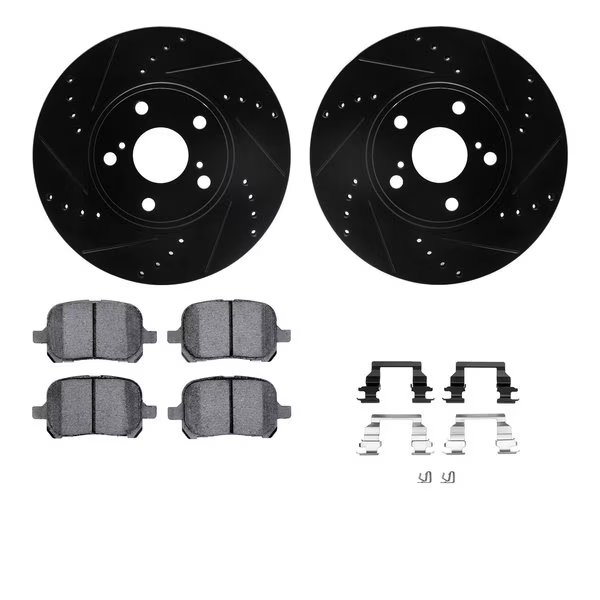 8312-76113, Rotors-Drilled, Slotted-BLK w/ 3000 Series Ceramic Brake Pads incl. Hardware, Zinc Coat, Dynamic Friction Co, Mfr#: 8312-76113